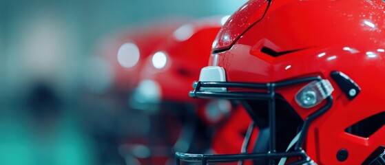 Fototapeta premium row of Red Helmets