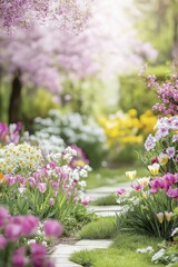 Obraz premium Beautiful garden with colorful flowers.