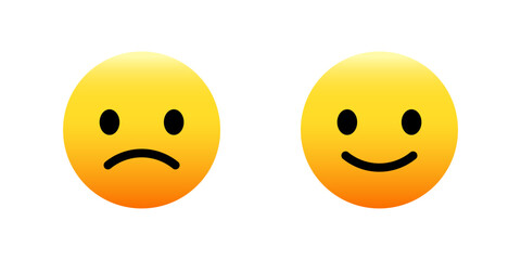 Fototapeta premium Smile, happy and sad emoji emoticon in modern style, yellow circle - feedback, rating emoticons