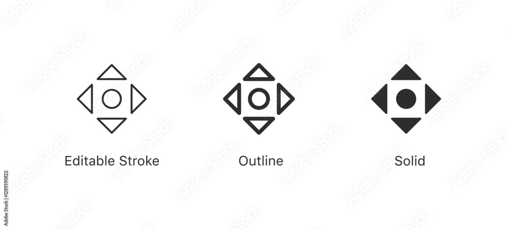 Aufkleber move drag icon with four arrows direction symbol. editable stroke, outline flat style