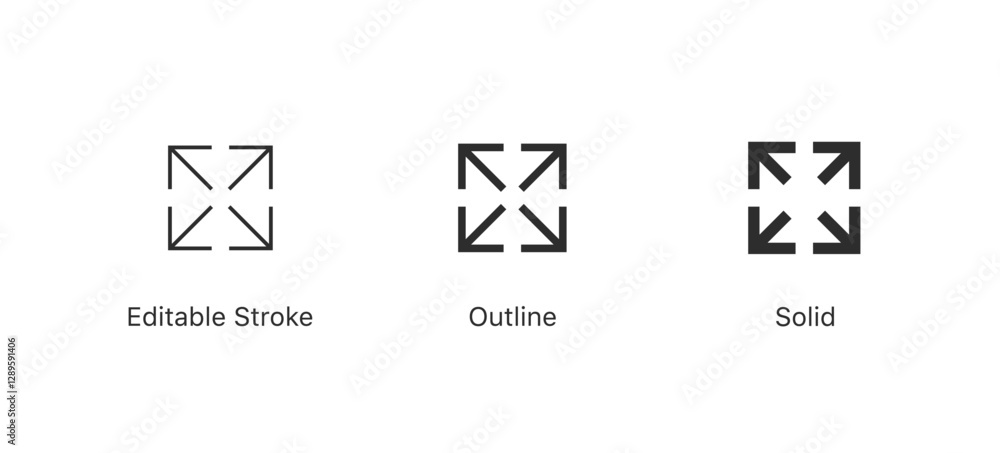 Poster fullscreen icon. maximize icon with 4 arrows. full size icon. editable stroke, outline flat style