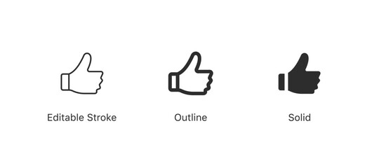 like icon button. thumbs up icon symbol, approval sign - add to favorite button icon. editable stroke, outline flat style