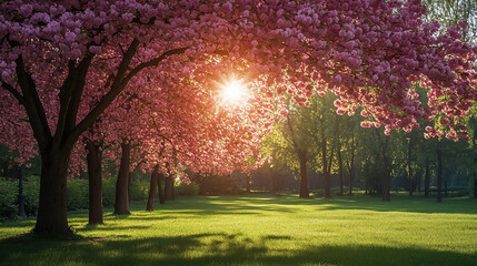 Fototapeta premium 桜の木漏れ日が輝く緑豊かな春の公園
