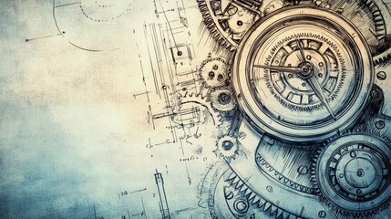 Intricate Mechanical Gear Designs and Blueprint Art