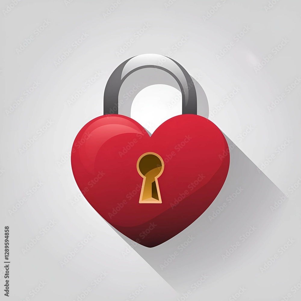 Poster red heart shaped padlock with keyhole symbolizing love security and commitment on a light background