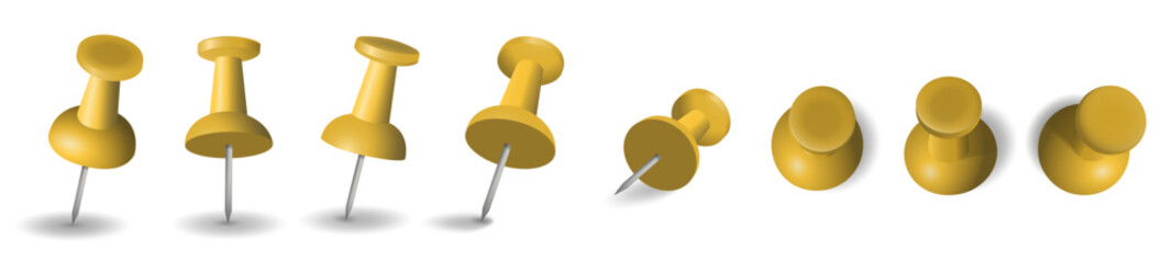 yellow colored pin realistic sharp for pinning board or corkboard