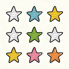 Obraz premium Outlined Stars in Different Colors with Hand-Drawn Texture on White Background