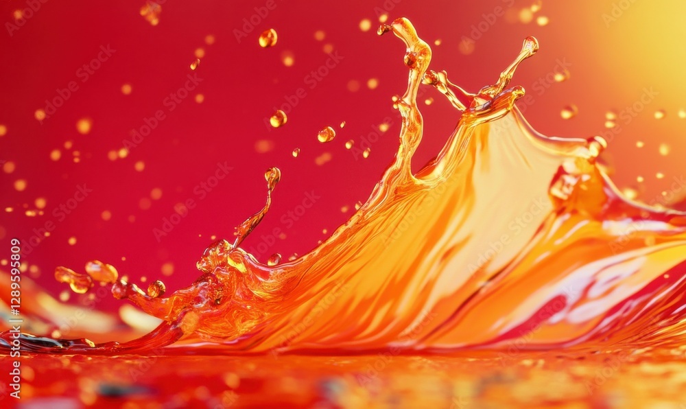 Poster abstract colorful paint splashes in shades of red, orange, and gold blending into dynamic patterns, 