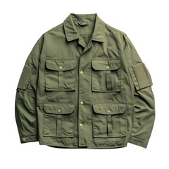 Naklejka premium Green Army Jacket with Pockets Isolated on Transparent Background