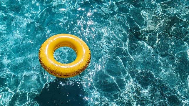 Yellow Life Buoy in a Swimming Pool / スイミングプールの黄色い浮き輪