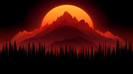 A cozy isolated vector illustration of a sunset over a quiet lakeside cabin with warm hues.