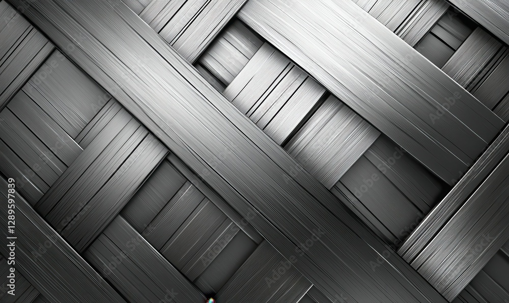 Poster abstract metallic texture with intersecting diagonal lines in shades of silver and gray, softly illu