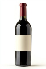 bottle of red wine with a blank label, isolated on a white background