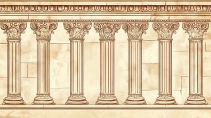 Obraz premium An ancient Roman-style drawing with columns and borders, similar to old Venetian designs. It's made with a single line in a vector graphic style.
