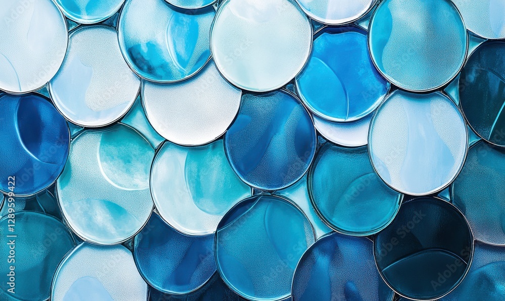 Aufkleber artistic geometric pattern of circular blue glass tiles arranged in a mosaic style, soft reflections