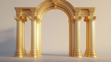 Fototapeta premium An elegant golden archway with tall pillars. It's in a classic Baroque style, like a gateway to a magical palace.