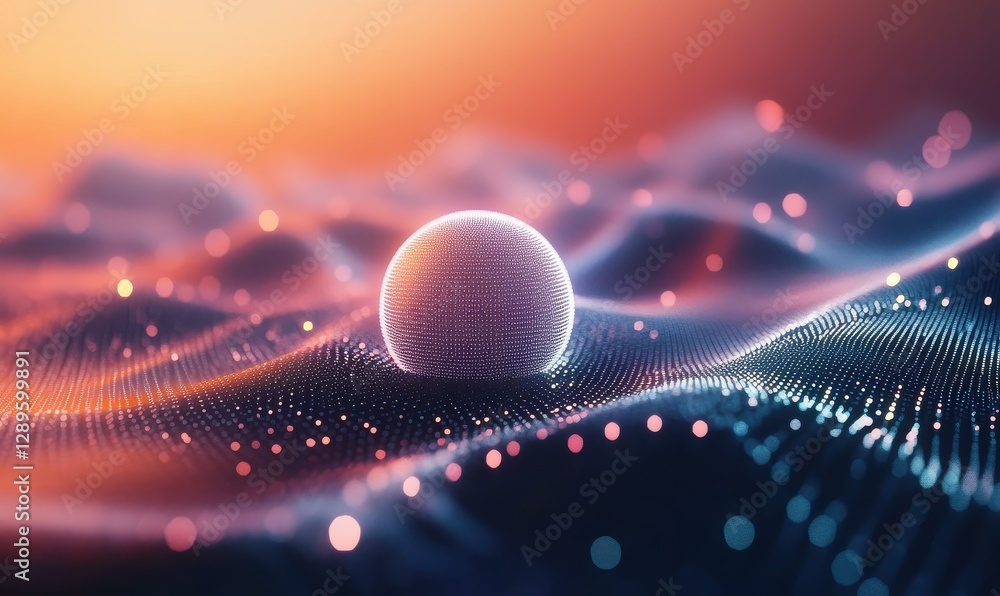 Poster abstract 3d rendering of a sphere on a digital surface