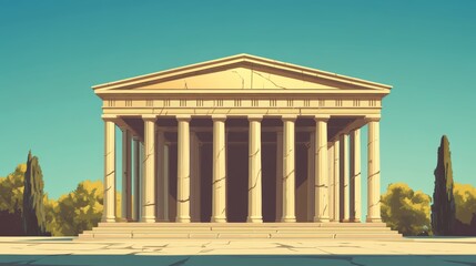 Obraz premium An old Greek temple's front side is captured in this vector graphic.