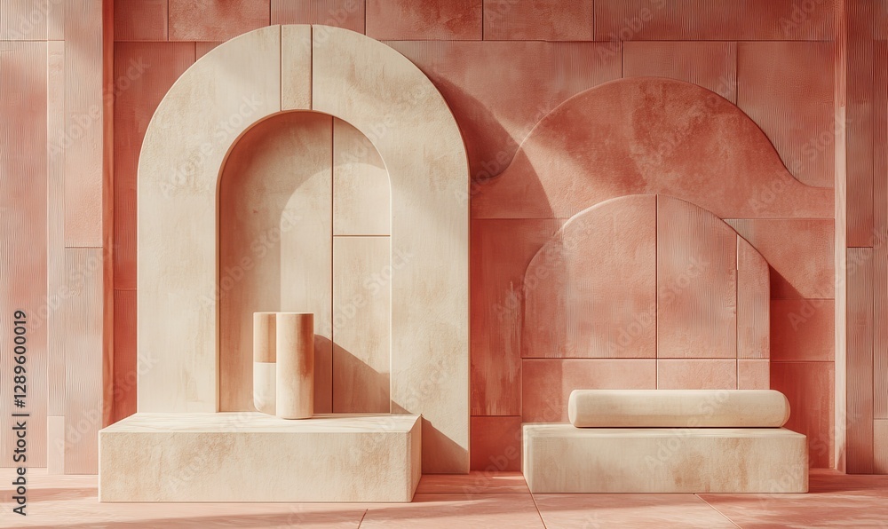 Poster abstract geometric shapes in soft pink tones creating a textured wall design