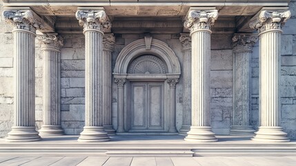 Obraz premium Ancient marble archway with columns and pillars. Classic Greek entrance gate made of stone. Realistic 3D illustration.