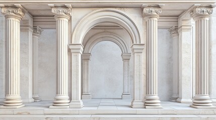 Obraz premium Ancient marble archway with columns and pillars. Classic Greek entrance gate made of stone. Realistic 3D illustration.