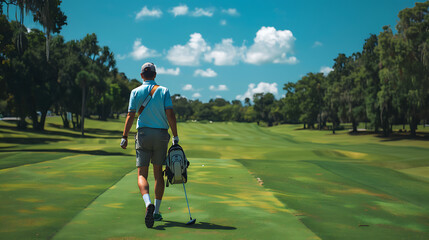 Fototapeta premium Golfer Walking Off the Green on a Sunny Day