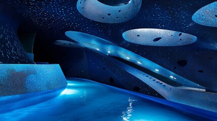 Obraz premium Baku Azerbaijan, a city in blue, is well-known for its striking and imaginative building designs.