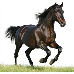 Obraz premium A horse isolated on a white background, cut out to emphasize its graceful form and strength, showcasing the beauty and elegance of the animal in a clean, minimalist style.