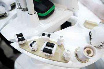 Advanced medical equipment with precision instruments displayed for inspection