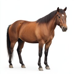 Obraz premium A horse isolated on a white background, cut out to emphasize its graceful form and strength, showcasing the beauty and elegance of the animal in a clean, minimalist style.