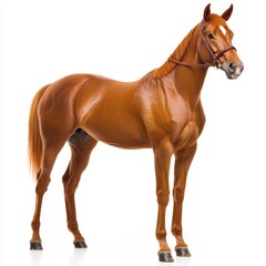 Obraz premium A horse isolated on a white background, cut out to emphasize its graceful form and strength, showcasing the beauty and elegance of the animal in a clean, minimalist style.
