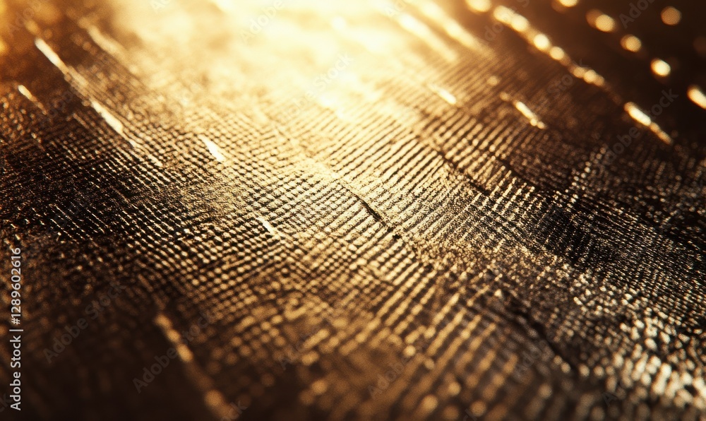 Poster bold metallic bronze surface with textured patterns glowing softly under warm ambient lighting for a
