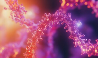 Abstract molecular visualization with glowing particles connected by vibrant lines, futuristic biotech theme with clean detailed tones, advanced science concept