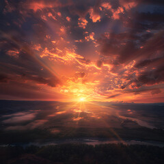 Obraz premium Captivating Sunrise Landscape with Realistic Lens Flare Effect Bringing Cinematic Warmth and Depth