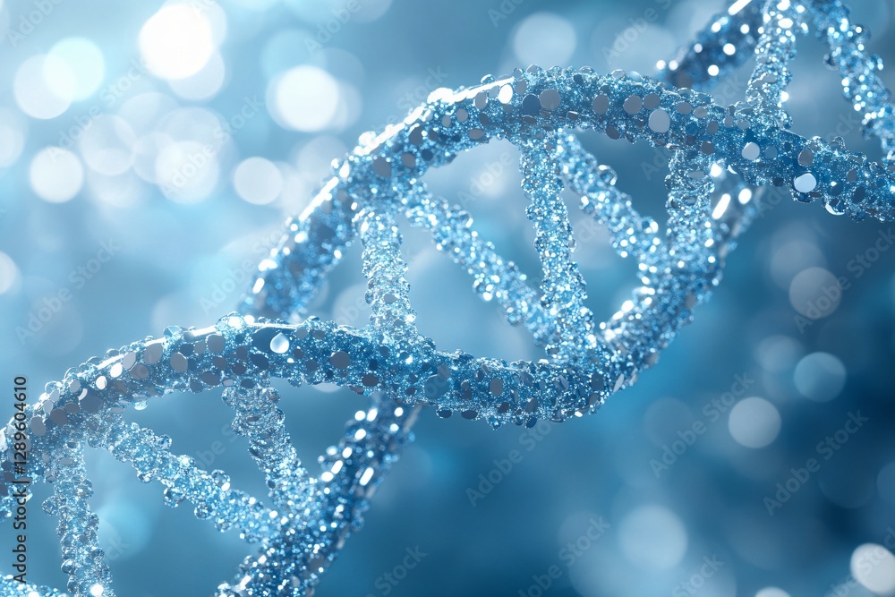 Poster double helix dna molecule structure on blue background with bokeh effect. medical science and biotec
