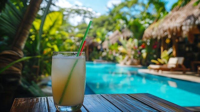 Iced Tropical Drink by the Pool / プールサイドの冷たい飲み物