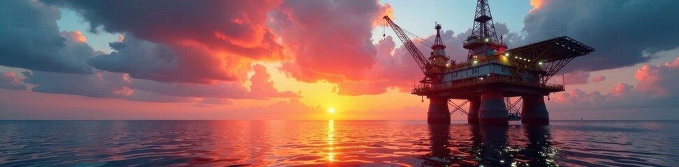Fototapeta premium HDR image of an offshore jack up rig at sunset, calm waters , calm, sea view