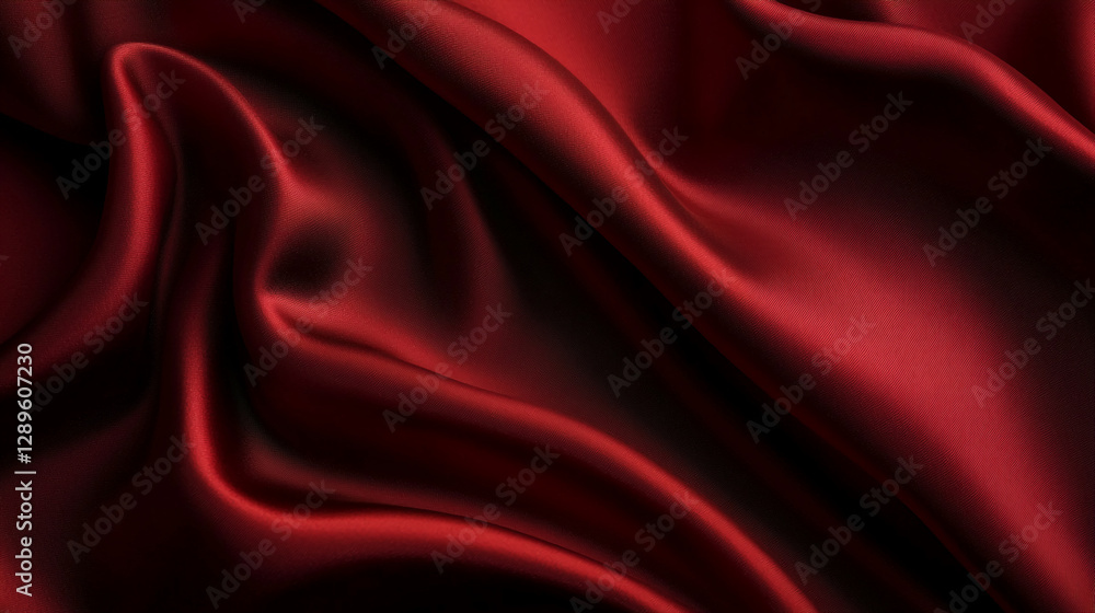 Aufkleber close-up of deep red satin fabric with smooth and elegant folds, highlighting its soft texture, luxu