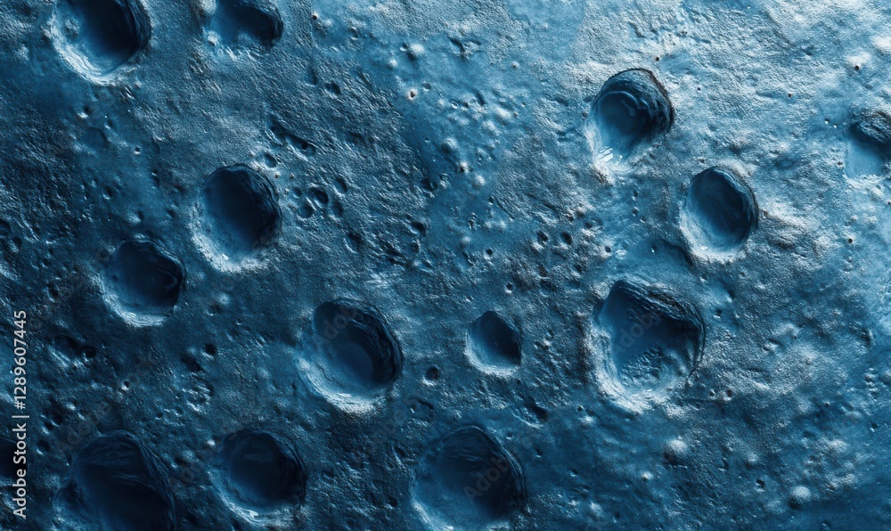 Poster close-up of soft water droplets on a textured blue surface, illuminated by diffused light creating a