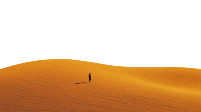 Solitary Figure on Vast Sand Dune on Transparent Background Cutout