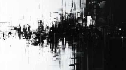 Abstract black and white art. Digital painting of city. Monochrome dark design. Grunge texture of urban landscape. Modern artwork backdrop.