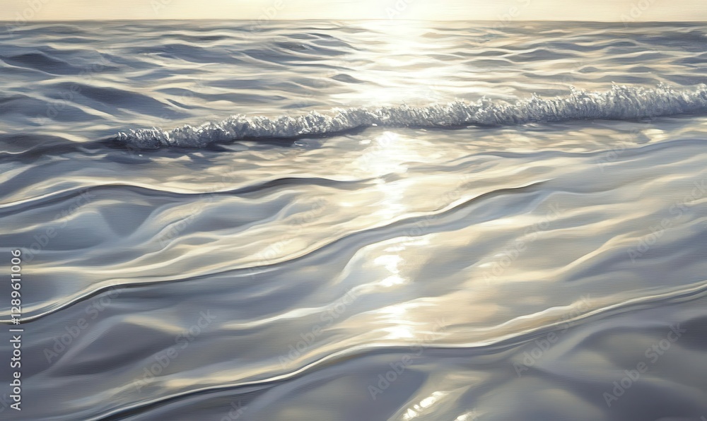Aufkleber gentle waves lapping at the shore under soft sunlight, creating intricate ripples and reflections in