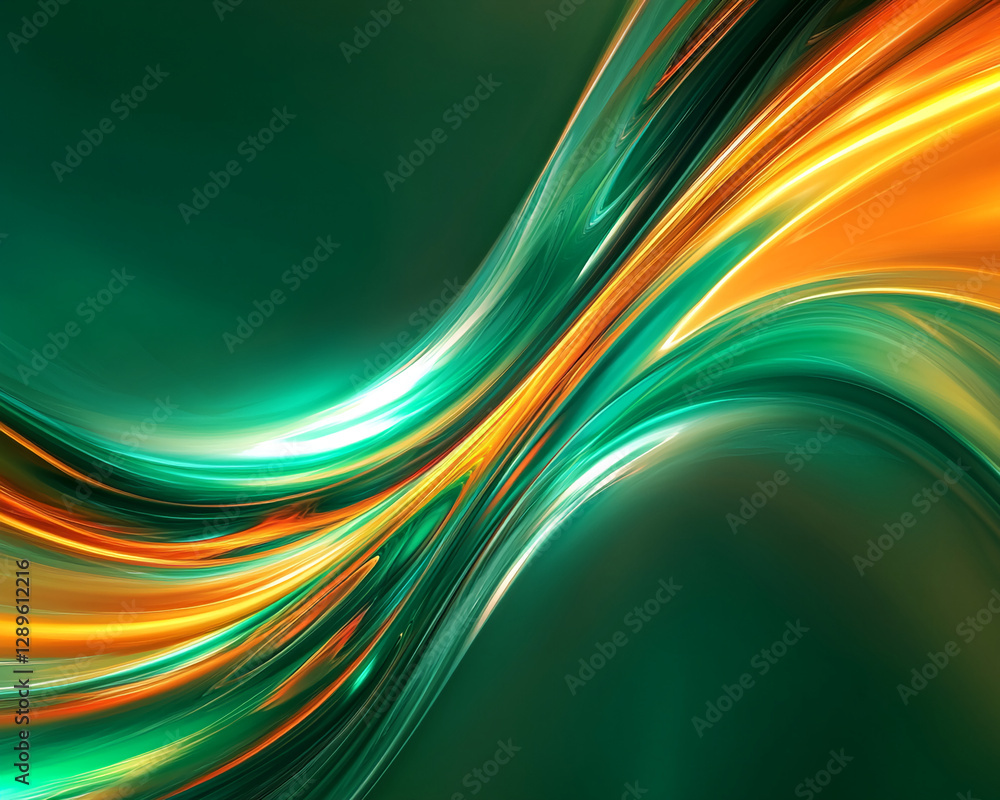 Aufkleber abstract vibrant flowing wave patterns in green and orange colors representing dynamic motion, energ