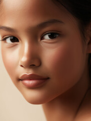 Fototapeta premium Portrait beauty showcasing face skincare with youthful eyes and natural complexion glow