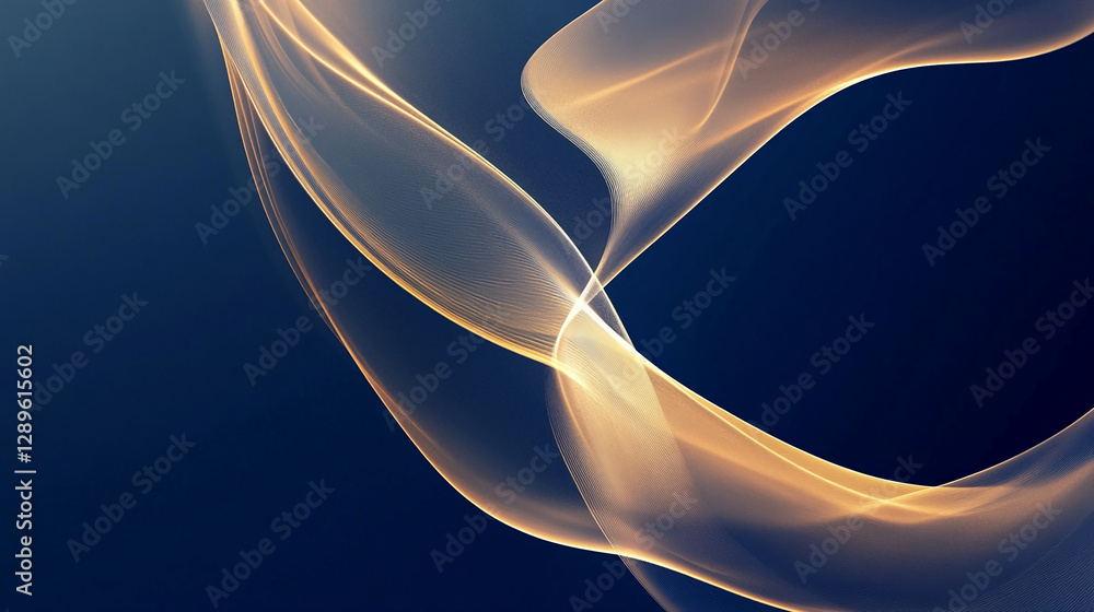 Poster a dynamic image of glowing golden light waves against a dark background, symbolizing energy, fluid m