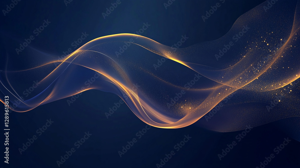 Poster abstract glowing waves of golden light flowing over a dark background, symbolizing fluidity, energy,