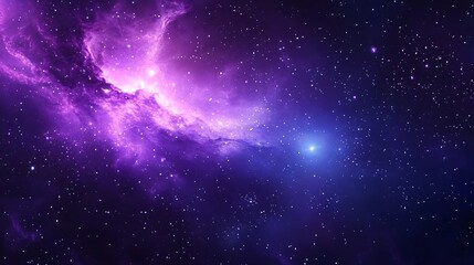Fototapeta premium Majestic deep space nebula with glowing purple and blue cosmic clouds against starry background. Colorful galaxy formation in outer space. Beautiful universe view