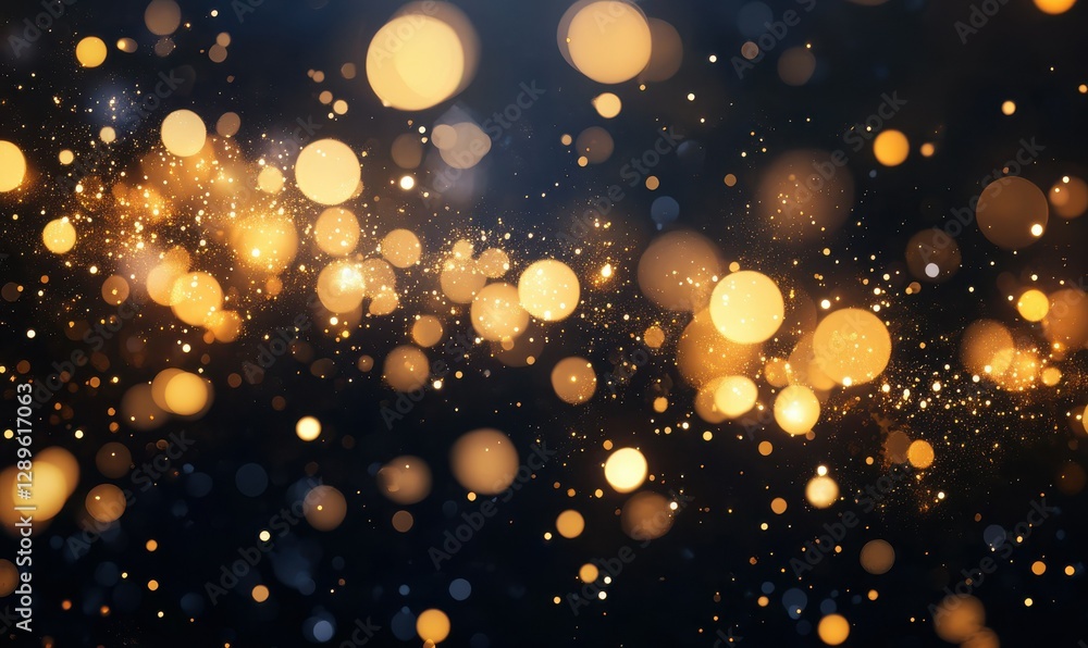Poster dynamic swirling particles of golden light against a dark backdrop, creating depth and a magical cel