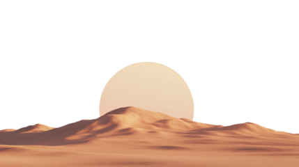 Serene Desert Sunset with Rolling Sand Dunes and Golden Light on Transparent Background Cutout