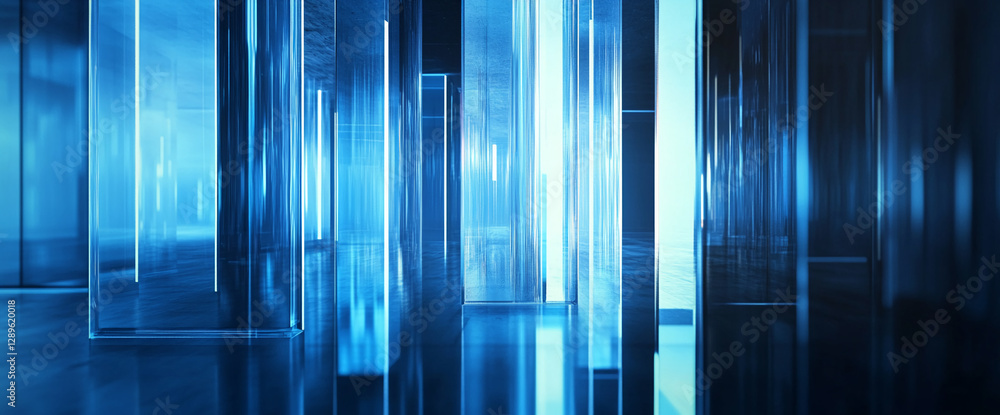 Aufkleber abstract futuristic blue corridor with illuminated glass panels creating a digital space, symbolizin
